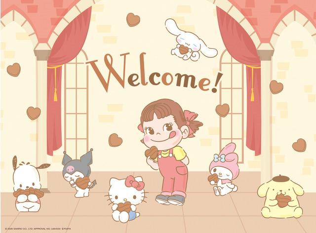ペコちゃん×サンリオキャラクターズ描き下ろし新デザインのパネル