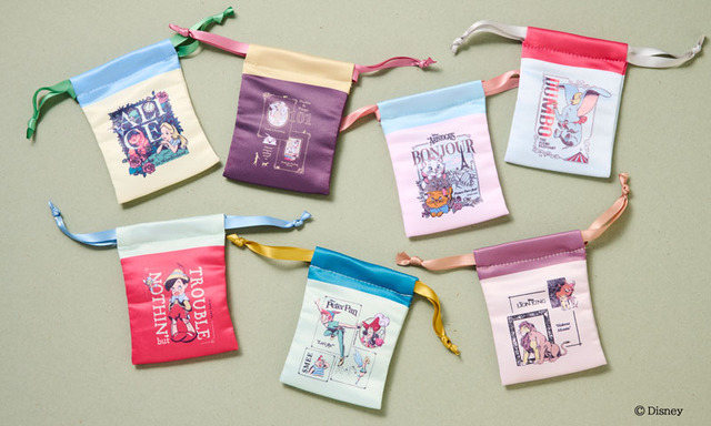 ローソン限定 Disney go out collection第6弾「ディズニークラッシックキャラクター」リボン巾着（ランダム7種）
