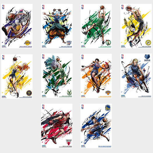 新品未使用 ワンピース NBA ポスター ステッカー ヤマト 6点セット ワンピース」ナミ、ヤマトら華麗にバスケ！エネルはディフェンス