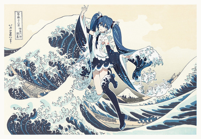 ミク、ルカ、MEIKOたちが浮世絵で描かれる♪ 初音ミク×葛飾北斎が再び