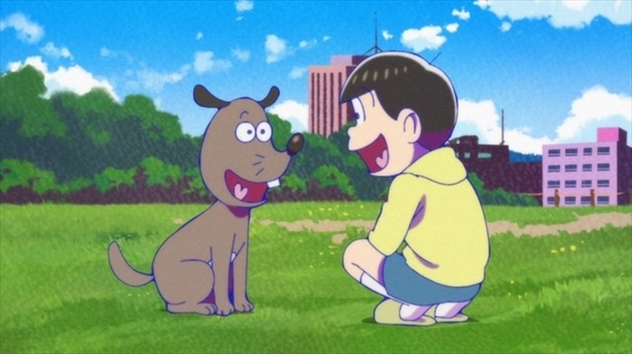 おそ松さん 原っぱで野良犬と遊ぶ十四松がかわいい 第19話先行カット 超 アニメディア