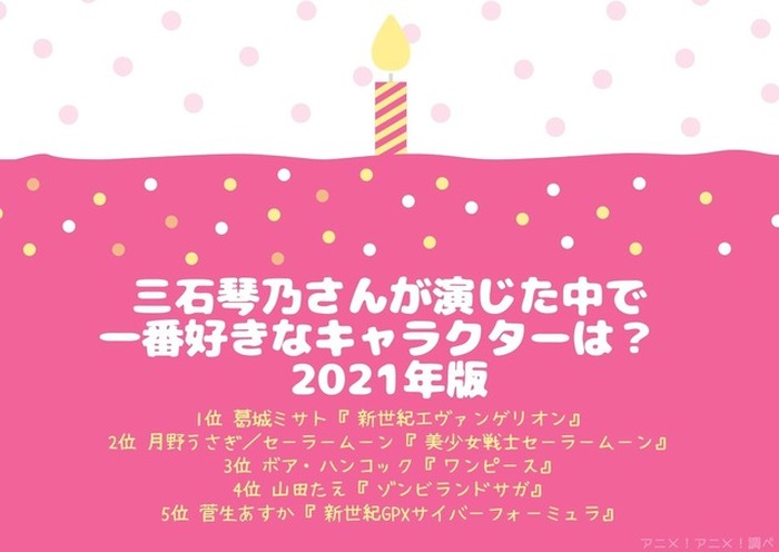 三石琴乃さんお誕生日記念 一番好きなキャラは 3位 ワンピース ボア ハンコック 2位 セーラームーン 月野うさぎ 1位は 21年版 2枚目の写真 画像 超 アニメディア