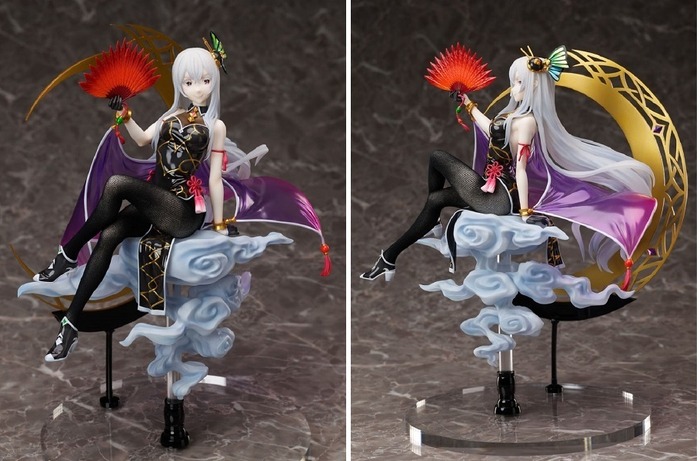 チャイナドレスのスリットから大胆にのぞく黒タイツ・美しい白い髪の