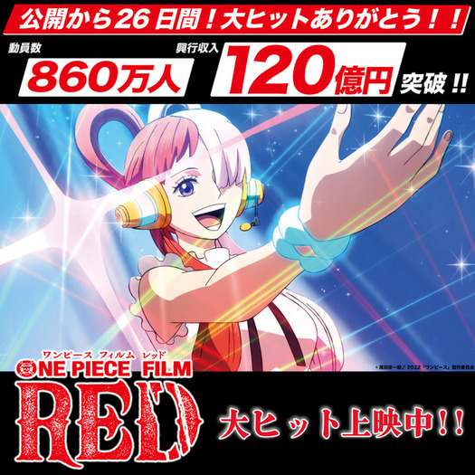 One Piece Film Red 公開58日間で興収162億円 週末興行ランキングは9週連続の1位に 6枚目の写真 画像 超 アニメディア