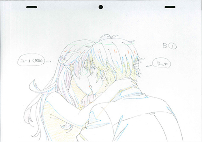 戸惑うたくやを引き寄せてキスをするユーノ この世の果てで恋を唄う少女yu No 第1話の原画を公開 超 アニメディア
