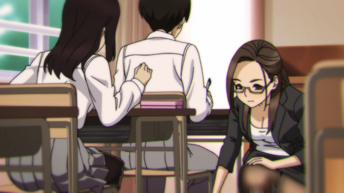 男子の視線を集める奥墨先生が ある男子生徒の相談に乗るが アニメ みるタイツ 第7話あらすじ 先行カットが到着 4枚目の写真 画像 超 アニメディア