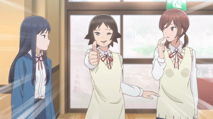 バカたち3人に話しかける見知らぬ少女 Tvアニメ 女子高生の無駄づかい 第6話のあらすじ 先行カットが到着 4枚目の写真 画像 超 アニメディア