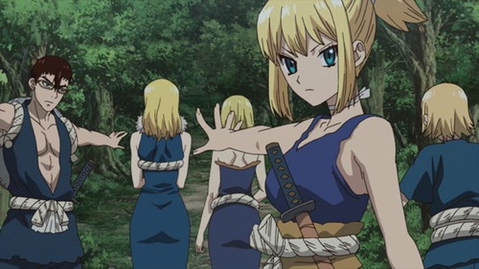 高い戦闘力を持つ司軍に 千空達は日本刀を手にして迎え撃つが Tvアニメ ｄｒ ｓｔｏｎｅ 第19話のあらすじ 先行カットを公開 3枚目の写真 画像 超 アニメディア