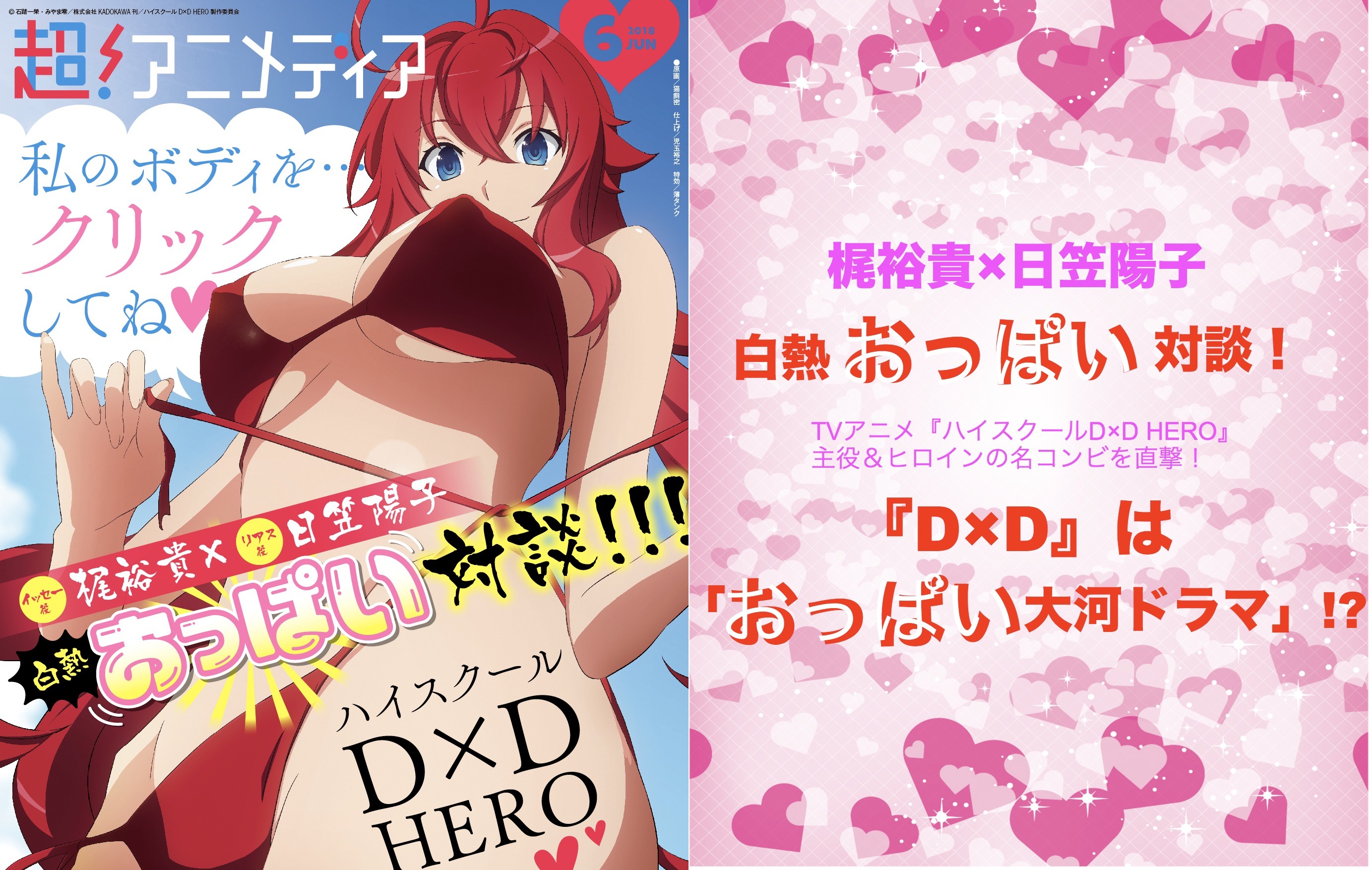 インタビュー 梶裕貴 日笠陽子が白熱おっぱい対談 Tvアニメ ハイスクールd D Hero 主役 ヒロインの名コンビを直撃 D D は おっぱい大河ドラマ 超 アニメディア