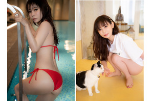 真っ赤な水着姿・猫と触れ合うショットが公開！中川翔子デビュー20周年記念写真集の先行カットが公開 画像