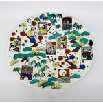 一点もの九谷焼コラボ作品　大皿「ペンギン花札に松竹梅」