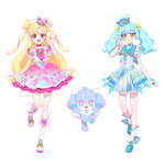 左：好実いのり（CV. 小川華果）、右：夢宮あおい（CV. 叶矢りか）、中央：フォーチュ（CV. 大地葉）