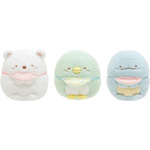 『すみっコぐらし』「すみっコべビー」テーマ　おくるみぬいぐるみ(左から)しろくま、ぺんぎん？、とかげ（C）2022 SAN-X CO., LTD. ALL RIGHTS RESERVED.