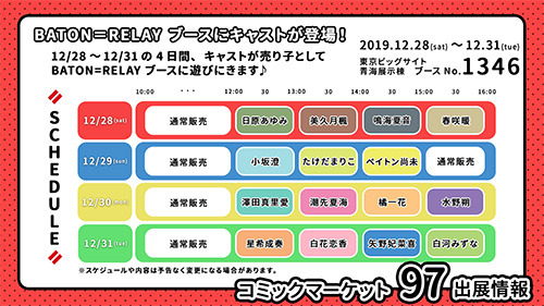 新世代声優ヒロインプロジェクト「BATON＝RELAY」（バトン＝リレー）、コミックマーケット97出展情報を公開