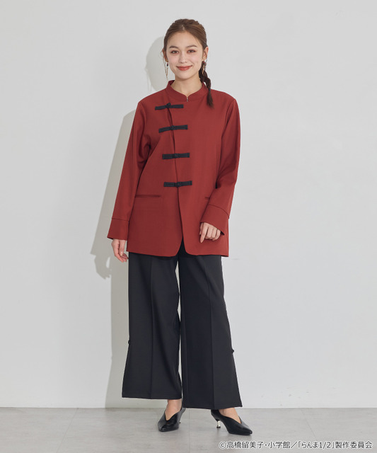 TVアニメ『らんま1/2』× earth music＆ecology Japan Label「チャイナシャツジャケット」ボルドー　着用イメージ（C）高橋留美子・小学館/「らんま1/2」製作委員会