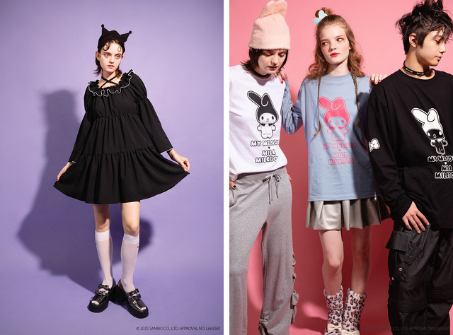 左)ティアードドレス 33,000円、クロミ ヘッドドレス 11,880円　右)マイメロディ 3ネーム ロン Tee 7,260円（全て税込）