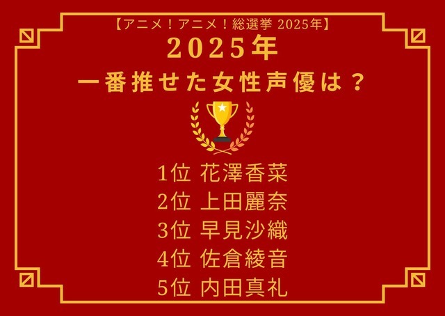 [2025年 一番“推せた”女性声優は？]第1位～第5位はコチラ