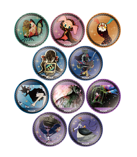 「魔法少女まどか☆マギカ in NAMJATOWN」のミニゲーム「廻れ！ワルプルギスの夜ガラポン」B賞：魔女缶バッジ（全10種）