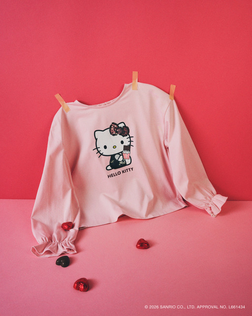 HELLO KITTY × ROPE' PICNIC「【KIDS】スパンコールロングスリーブTシャツ」