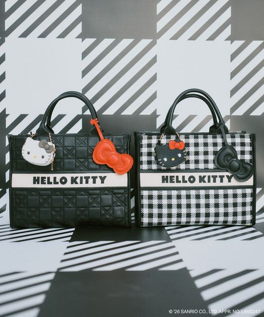 HELLO KITTY×VIS「リボンチャームトートバッグ」Black / Check