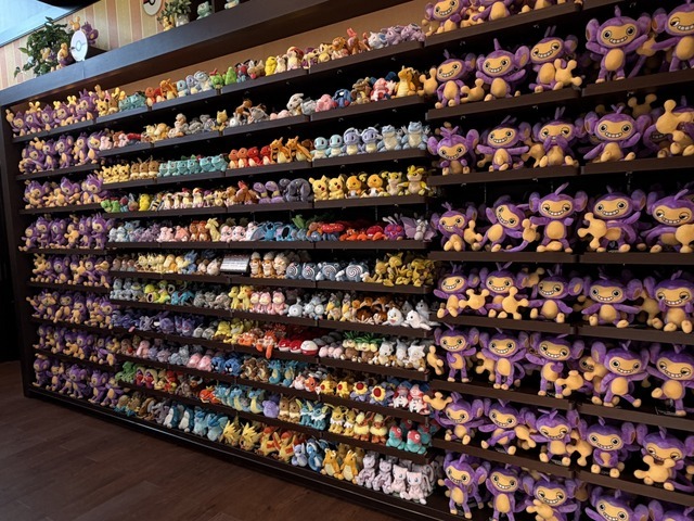 壁一面ずらっと並んだぬいたち。ずっと見てられます