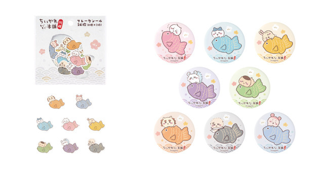 川越限定 フレークシール　660円(税込)／川越限定 マット缶バッジinカプセル　300円(税込)