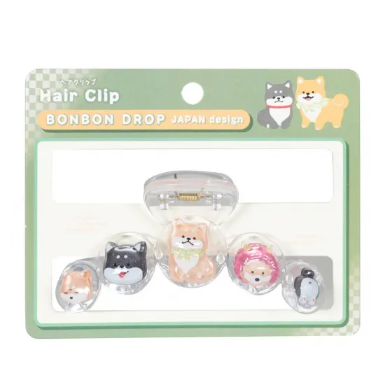 和柄　ボンボンドロップヘアクリップ（5列）　柴犬