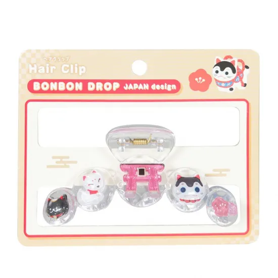 和柄　ボンボンドロップヘアクリップ（5列）　縁起物