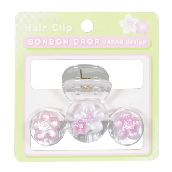 和柄　ボンボンドロップヘアクリップ（3列）　桜
