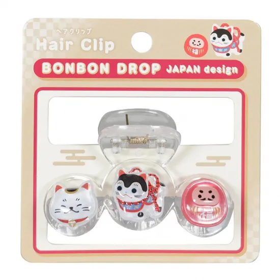 和柄　ボンボンドロップヘアクリップ（3列）　縁起物