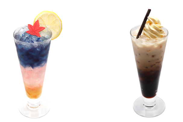 月詠の満月バタフライピーソーダ、土方のマヨラーコーヒーフロート