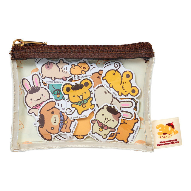 ポムポムプリン30周年記念グッズ「POMPOMPURIN 30thAnniversaryフレークシール入りポーチ」