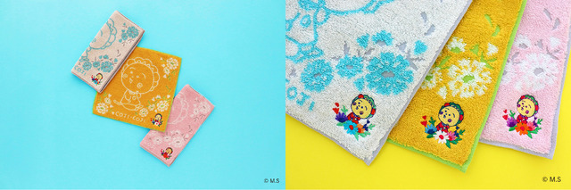 タオルハンカチ（コジコジと次郎とコロ助刺繍/花に囲まれたコジコジ刺繍）