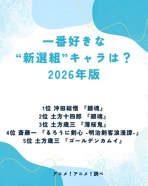 [一番好きな“新選組”キャラは？ 2026年版]