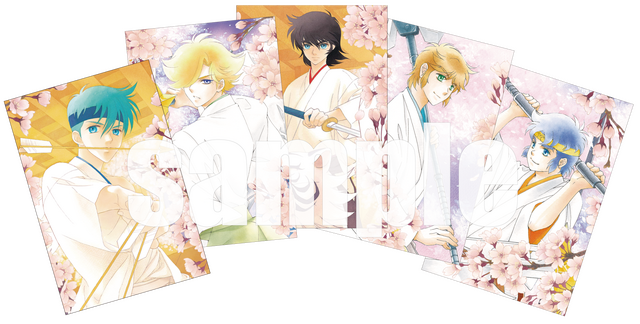 「『鎧伝サムライトルーパー』画集 桜華絢爛」のカバー絵のポストカード5枚セットも販売。