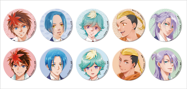 みずき健先生（上段）と橘皆無先生（下段）の『鎧真伝サムライトルーパー』缶バッジが10種！