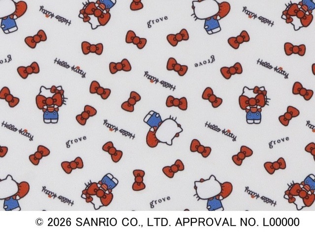 ハローキティ × grove「Leeスクエア2WAYトート」「シェル型フェイスポーチ」裏地はリボン、リボンで目隠ししたオリジナルデザイン