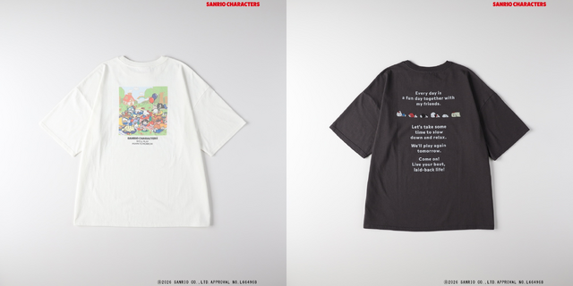 サンリオキャラクターズ×ライトオン　「バックプリントTシャツ（WOMENS）」ホワイト（サンリオキャラクターズ）、ダークグレー（同）