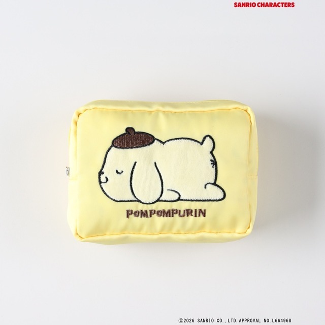 サンリオキャラクターズ×ライトオン　「フェイス刺繍ポーチ」イエロー（ポムポムプリン）