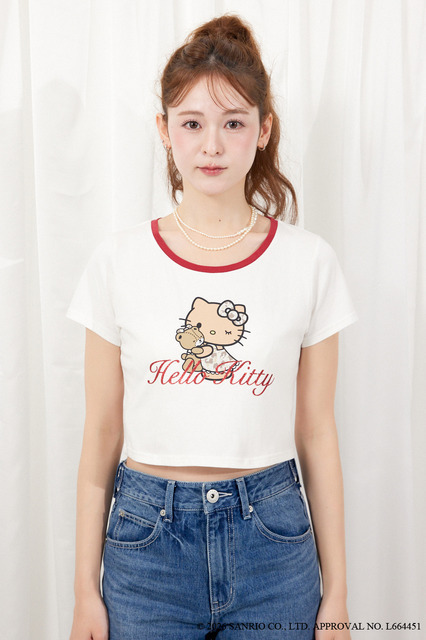【HELLO KITTY】グリッターロゴミニTシャツ