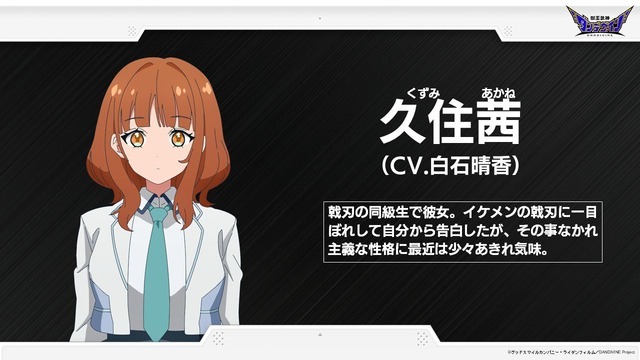 TVアニメ『獣王武神ダンデヴァイン』久住茜（くずみ あかね）CV. 白石晴香