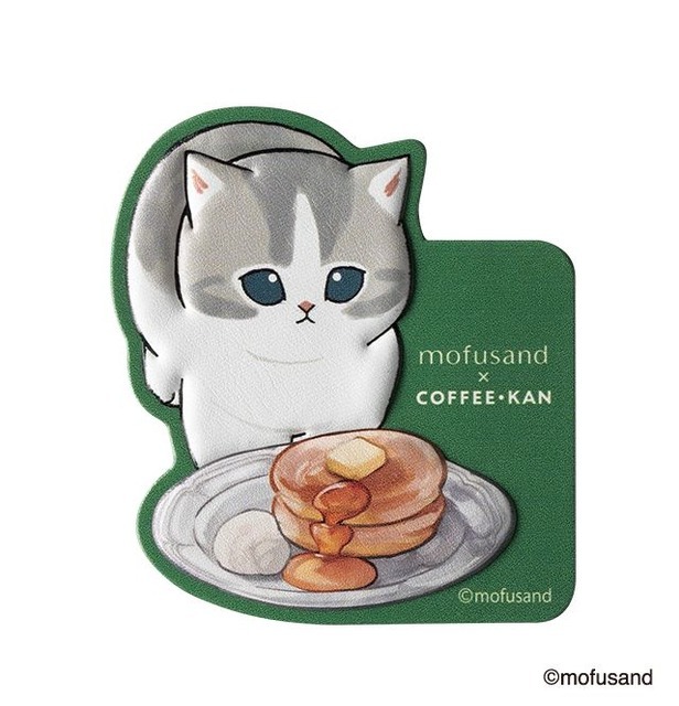 『mofusand』×珈琲館　全6種の「レザー風ステッカー」は 2,500 円（税込）以上のレシートで1個交換できる