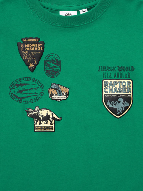 GU「KIDSグラフィックT JURASSIC WORLD」カラー： 55 GREEN　前面アップ