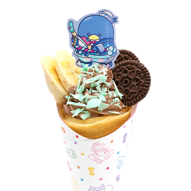ピューロランド期間限定メニュー「タキシードサムのチョコミントバナナクレープ」