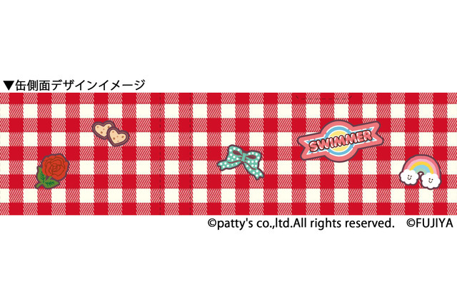 「SWIMMER×PEKOコラボハートクッキー缶」缶側面デザインイメージ