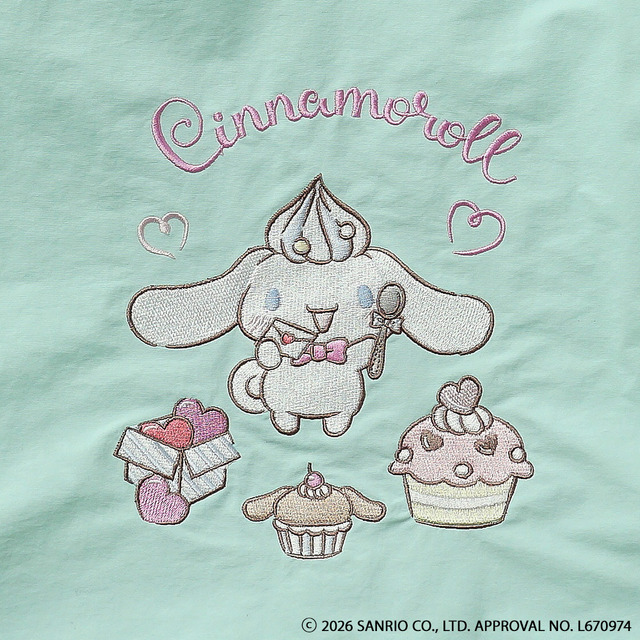 unify × Sanrio characters「シナモロールのリッチな刺繍の2wayショルダーバッグ  SUPK-02C」ミントグリーンの部分アップ
