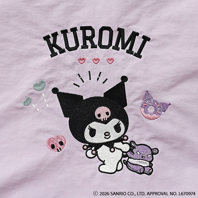 unify × Sanrio characters「クロミが刺繍されたミニポシェット SUPK-03K」ラベンダーの部分アップ