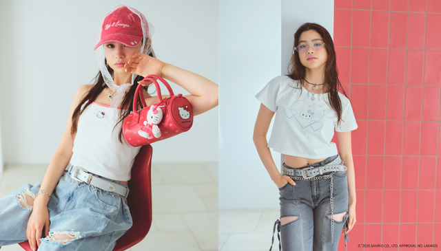 ハローキティ× repipi armario　ギンガムチェックキャミ、マスコットチャーム、ボストンBAG、コンパクトTee