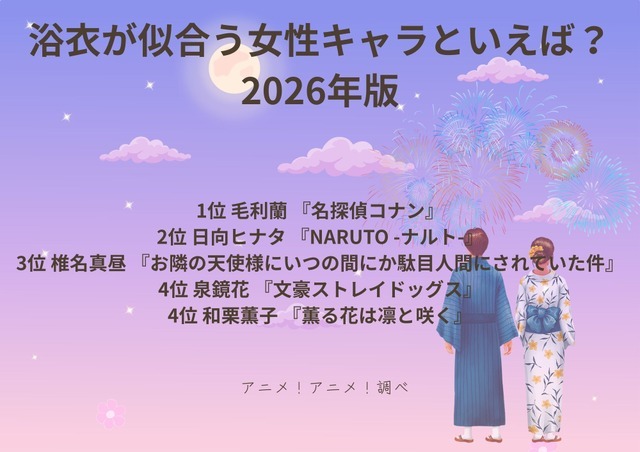 [浴衣が似合う女性キャラといえば？ 2026年版]第1位～第5位まで一気に見るならコチラ