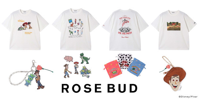 ウッディ＆バズ＆ジェシーが仲良くデザイン♪ 「トイ・ストーリー」ROSE BUDコレクション登場！ 名シーンTシャツやポーチなど遊び心あふれるアイテムがラインナップ♪